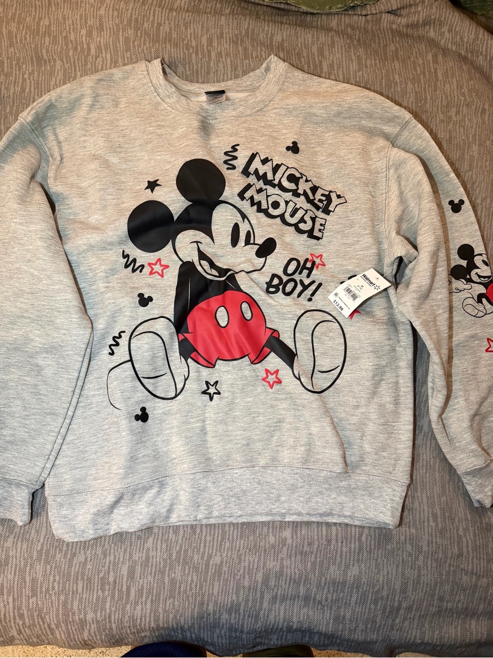 Disney Gray Crewneck Sweatshirt with Red Mickey Graphic